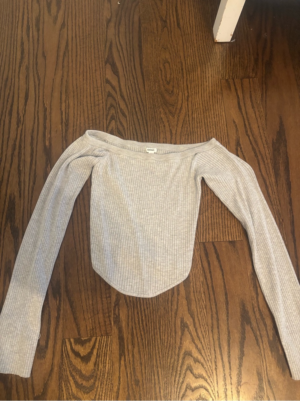 GARAGE- Ribbed Off-Shoulder Long Sleeve Top - Light Gray